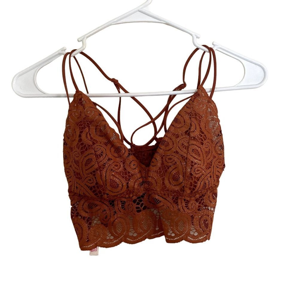 PINK Victoria's Secret Lace Bralette Small Orange Women Criss Cross Back